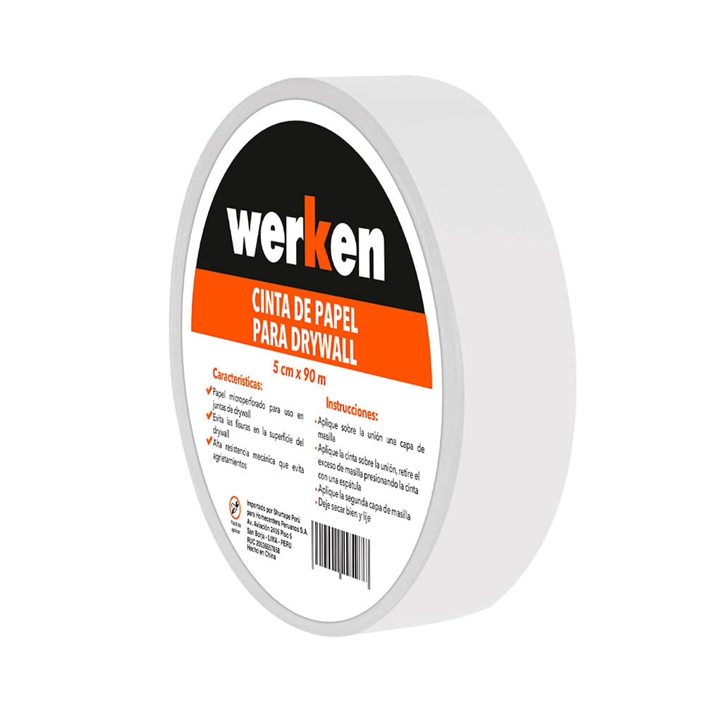 CINTA DE PAPEL PARA DRYWALL 5CMX90 METROS WERKEN