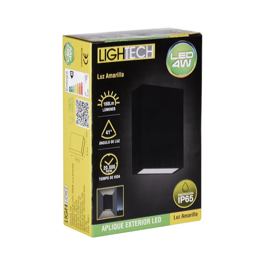 APLIQUE EXTERIOR LED 2 LUCES 4W NEGRO LUZ CALIDA LIGHTECH3