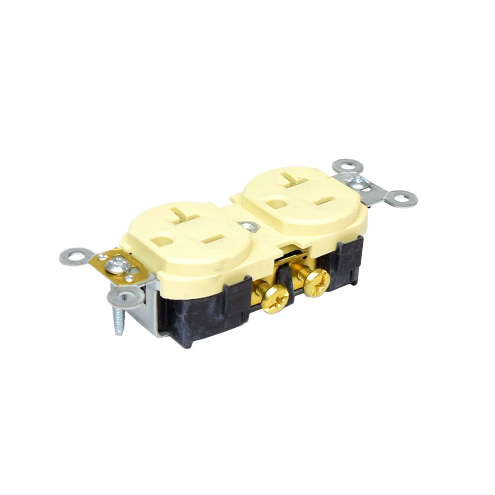 TOMACORRIENTE DOBLE 2X20A+T USO COMERCIAL NEMA 5-20R MARFIL CR20-I LEVITON