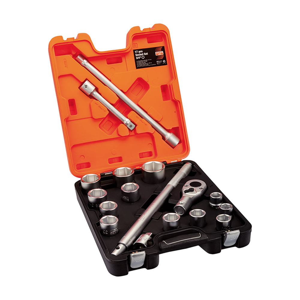 SET DE DADOS Y ACCESORIOS ENCASTRE 3/4 17P ACERO MATE BAHCO