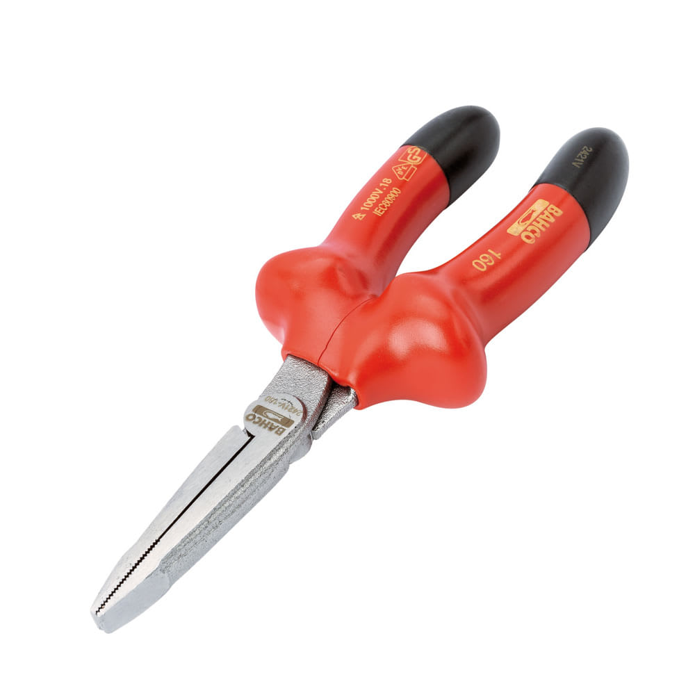 ALICATE DE PUNTA PLANA 6'' 1000V EN ACERO CROMADO CON RECUBRIMIENTO DE GOMA NARANJA BAHCO