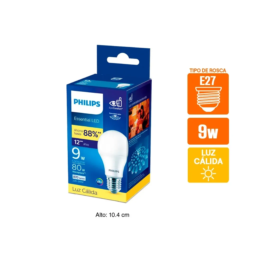 FOCO LED ESSENTIAL LC E27 9W LUZ CALIDA PVC/METAL BLANCO PHILIPS2