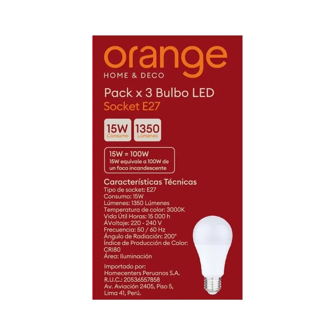 FOCO LED BULBO LC X3 15W LUZ CALIDA (PACK DE 3) ORANGE7