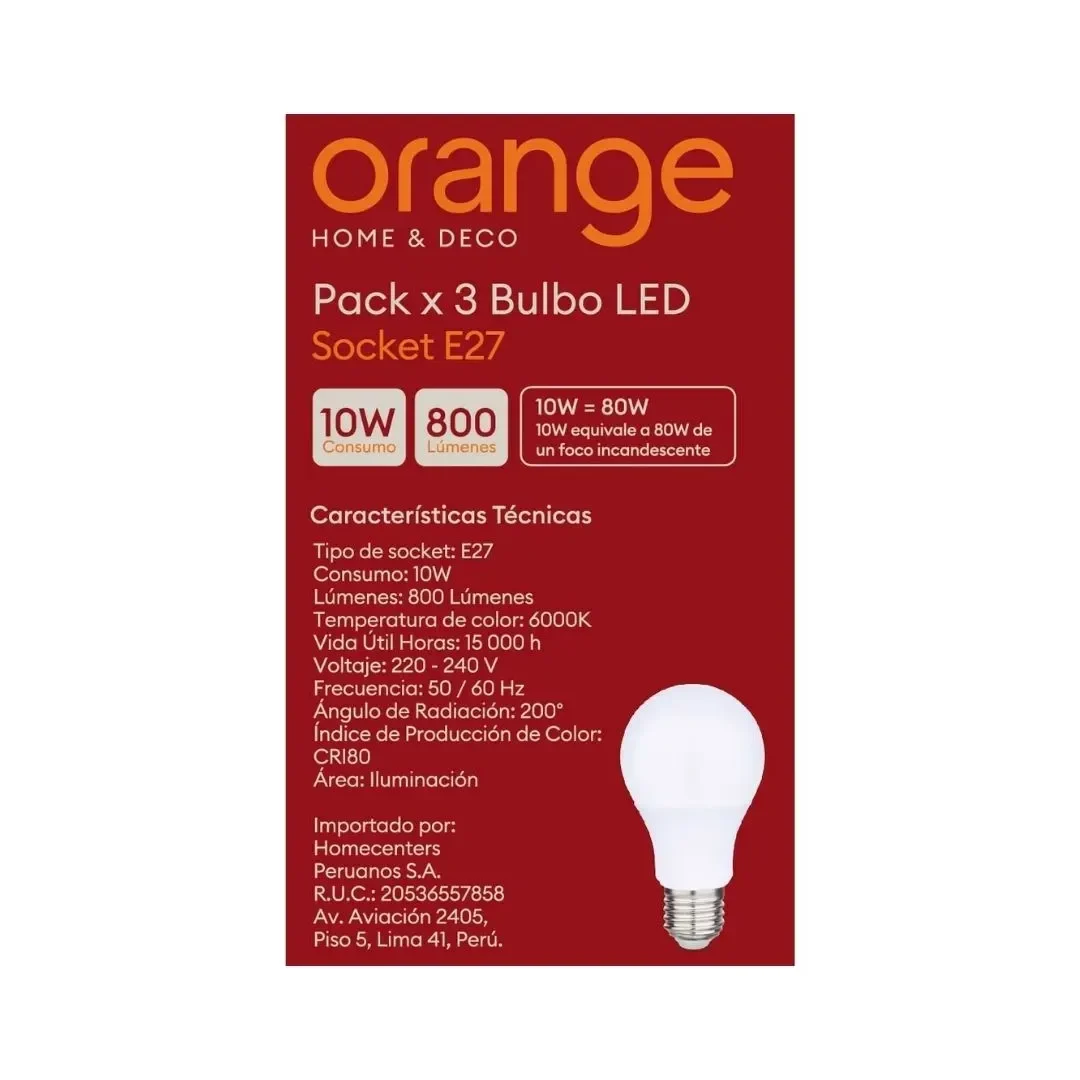FOCO LED LUZ FRIA E27 10W X3 MODELO LF X3 ORANGE6