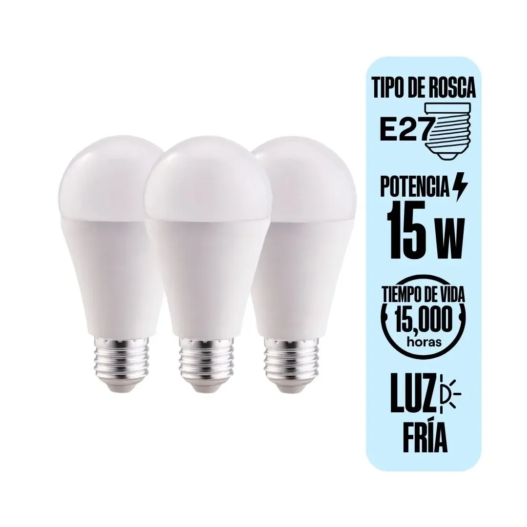 FOCO LED E27 15W LUZ FRIA X 3 UNIDADES ORANGE