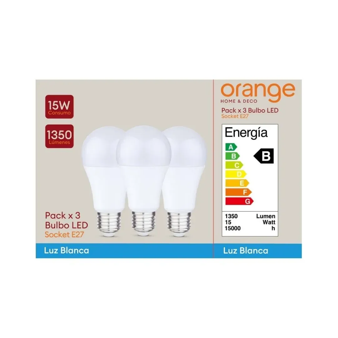 FOCO LED E27 15W LUZ FRIA X 3 UNIDADES ORANGE6