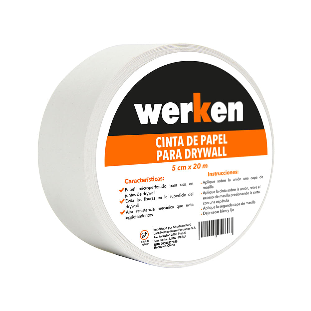 CINTA DE PAPEL PARA DRYWALL 5CMX20M WERKEN