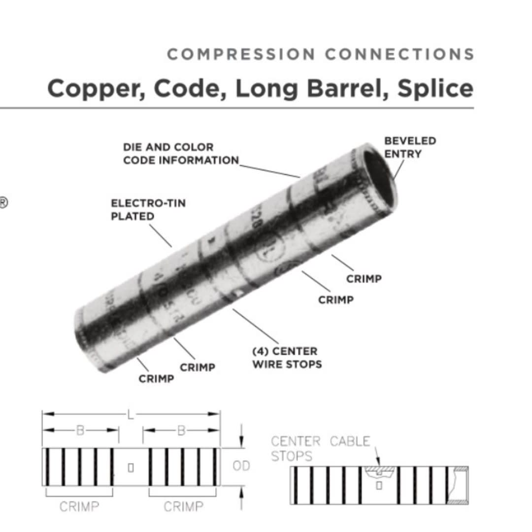 CONECTOR TUBULAR DE COMPRESION BARRIL LARGO CU/ES 2/0AWG 90°C 35KV UL/CSA BURNDY