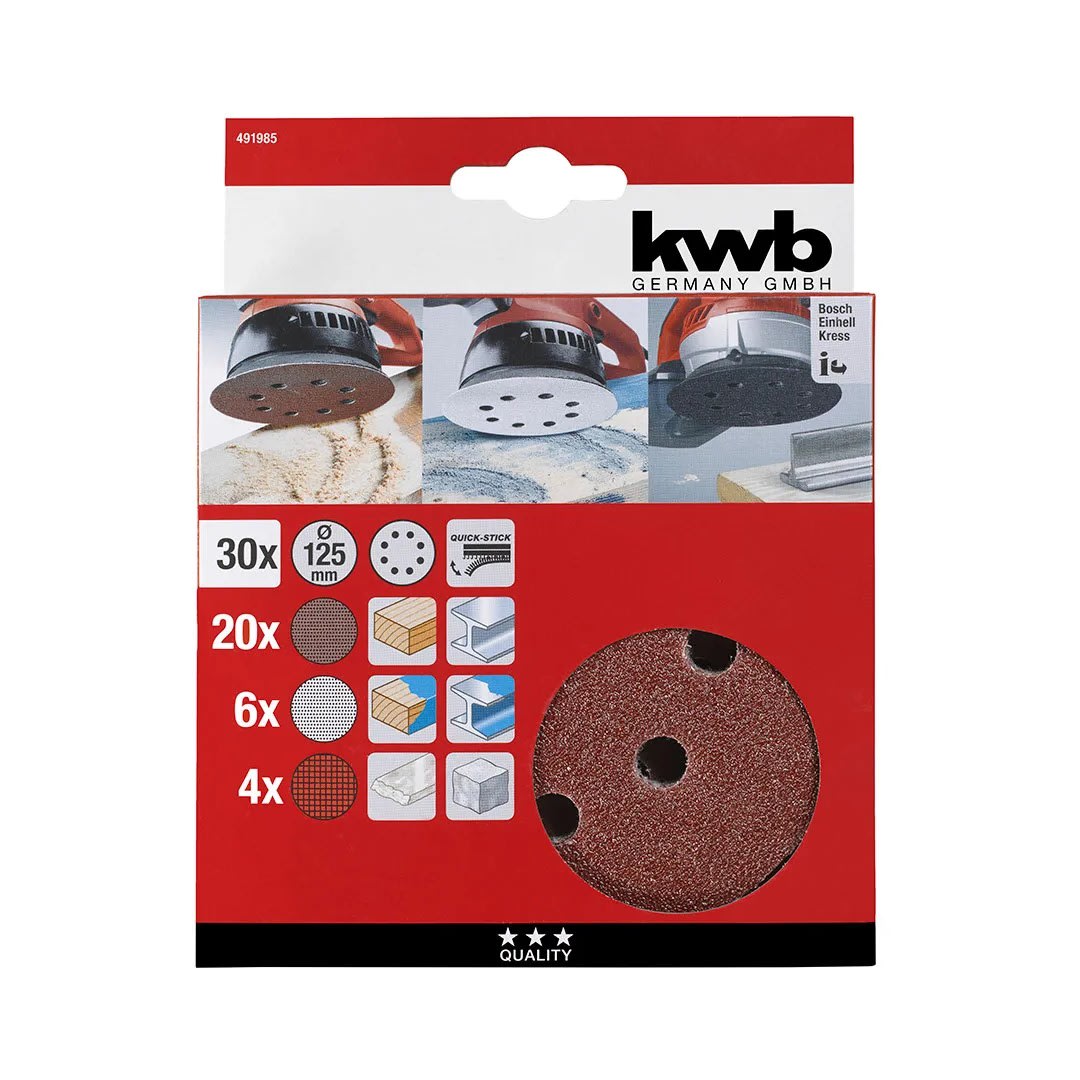 DISCOS DE LIJA SURTIDOS 125MM 30 PIEZAS KWB2