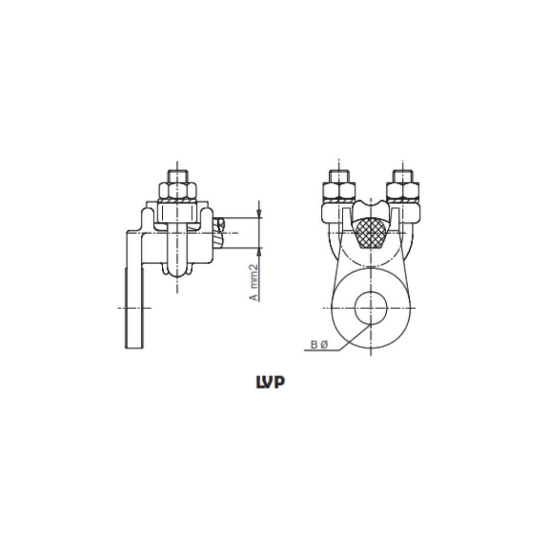 CONECTOR RECTO Y A 90° PARA CABLE/VARILLA DE COBRE Ø:10-50MM LVP-10/50 ARAGCU AS1