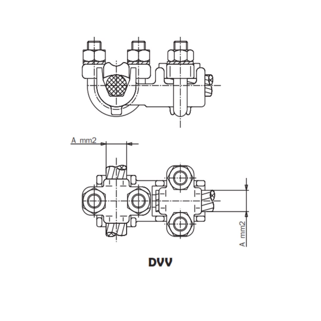EMPALME RECTO Y DERIVACION EN “T” PARA CABLE/VARILLA DE COBRE Ø:10-50MM DVV-10/50 ARAGCU AS