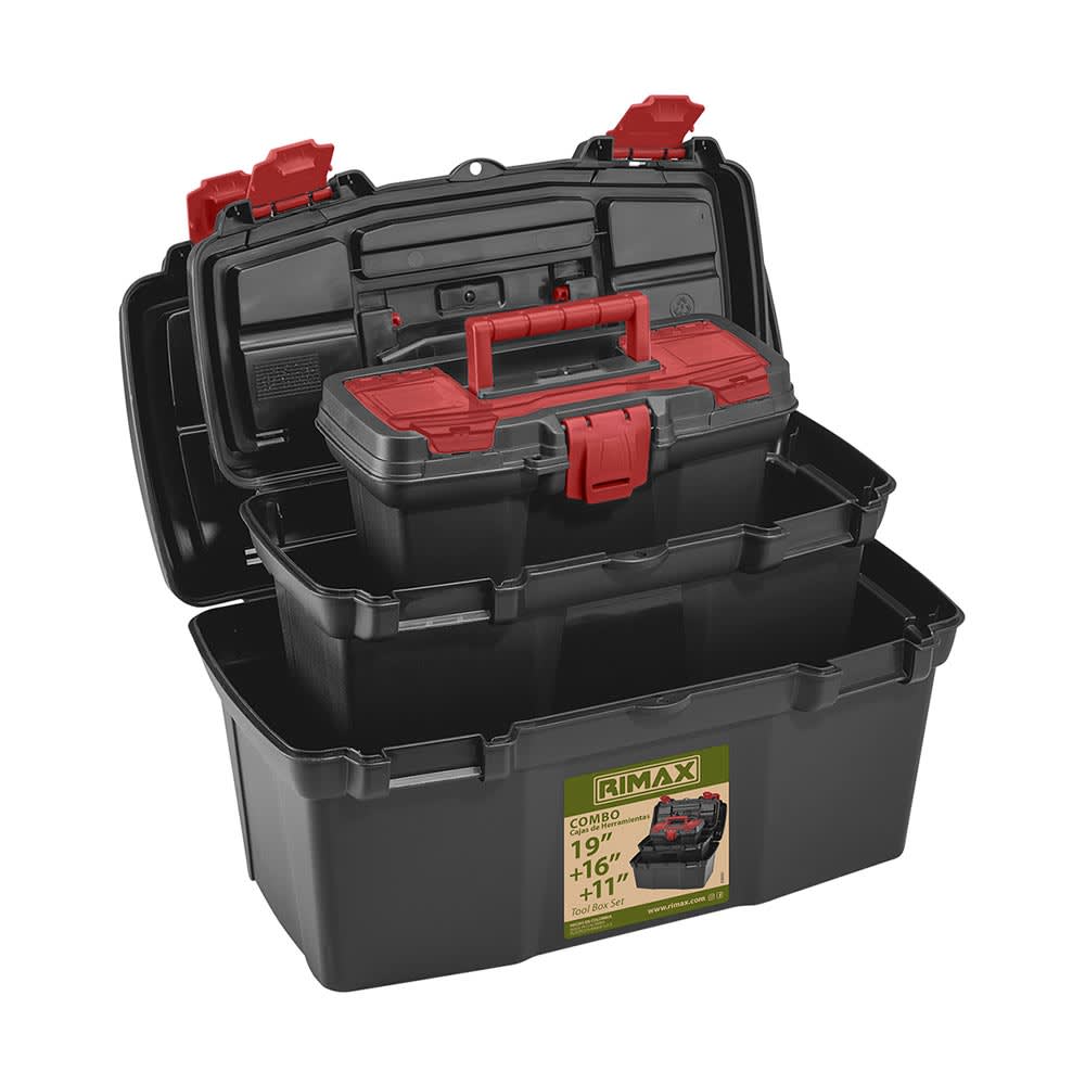 CAJA DE HERRAMIENTAS 19+16+11 NEGRO POLIPROPILENO RIMAX