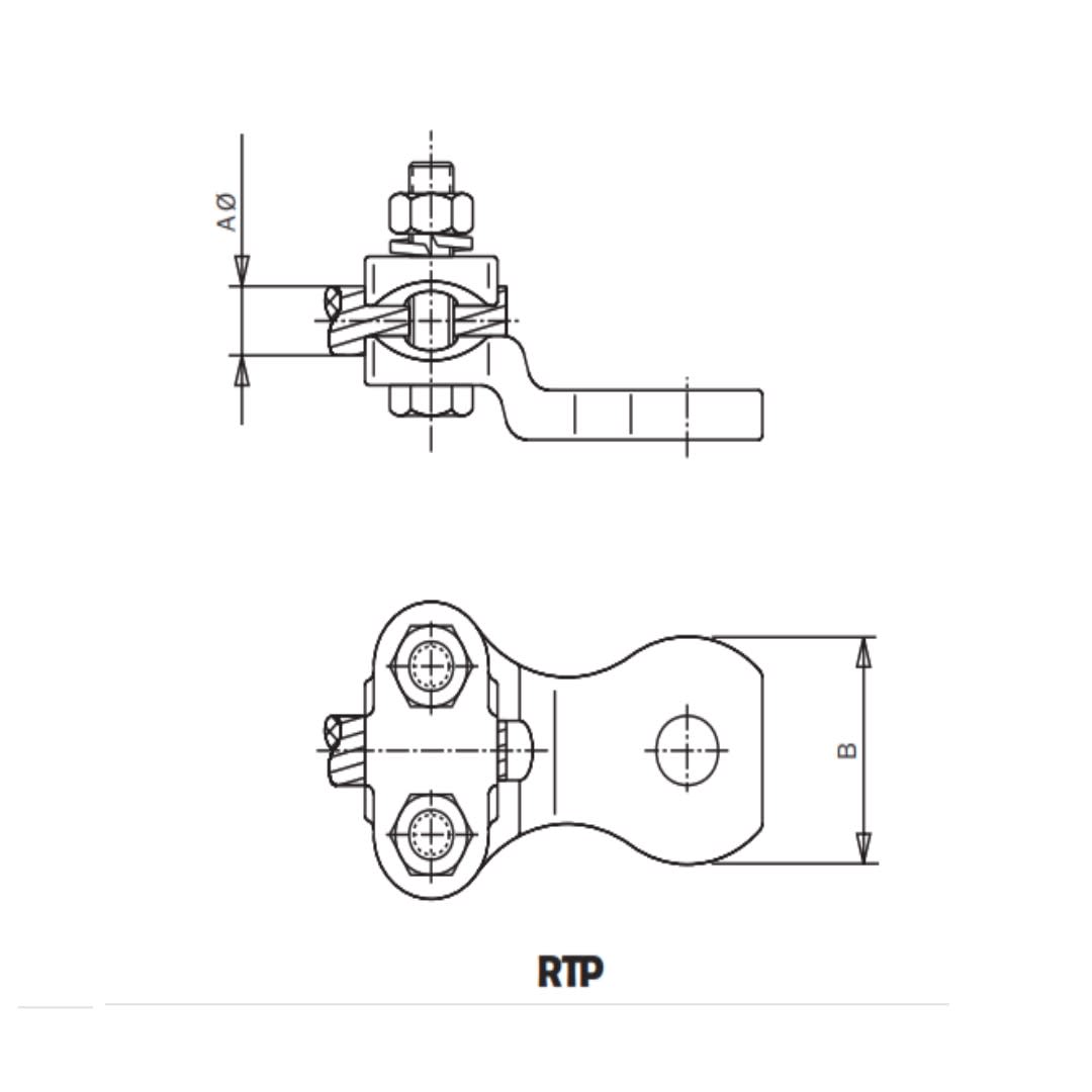 CONECTOR RECTO PARA CABLE DE COBRE A PALA Ø:11-20MM RTP-250 ARAGCU AS