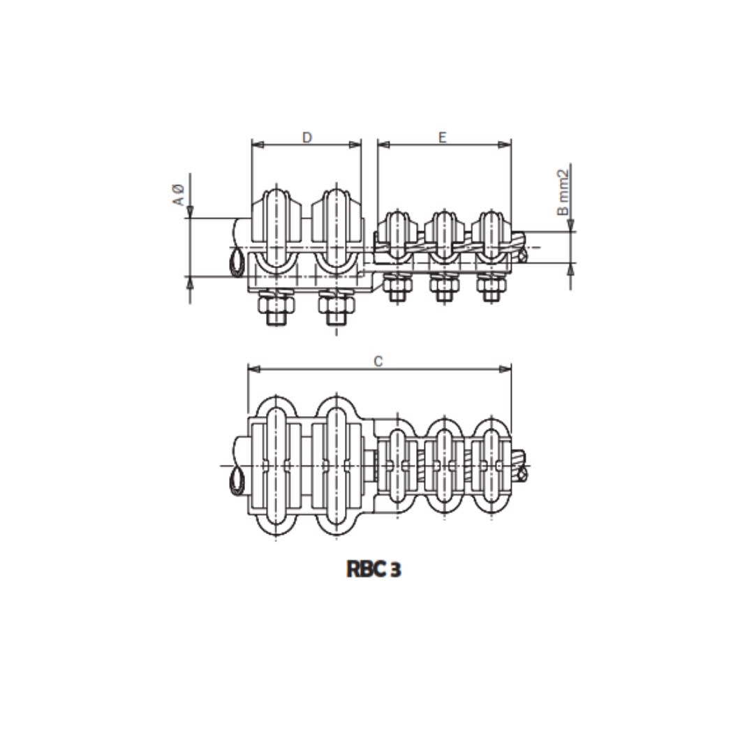 CONECTOR RECTO UNION TUBO/BORNA CU A CABLE CU Ø:20/95-150MM RBC 3-20150 ARAGCU AS1