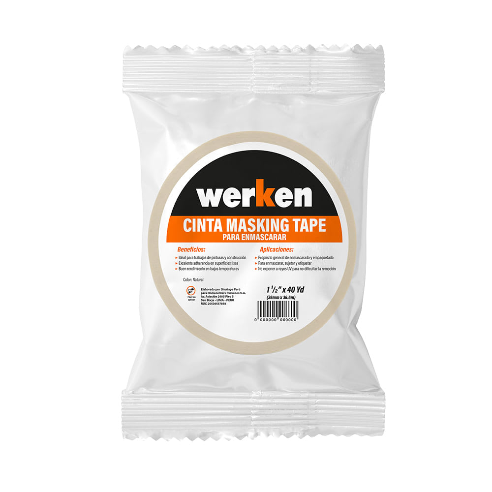 CINTA MASKING TAPE MULTIUSO 1 1/2''X40YD (36MMX36M) WERKEN