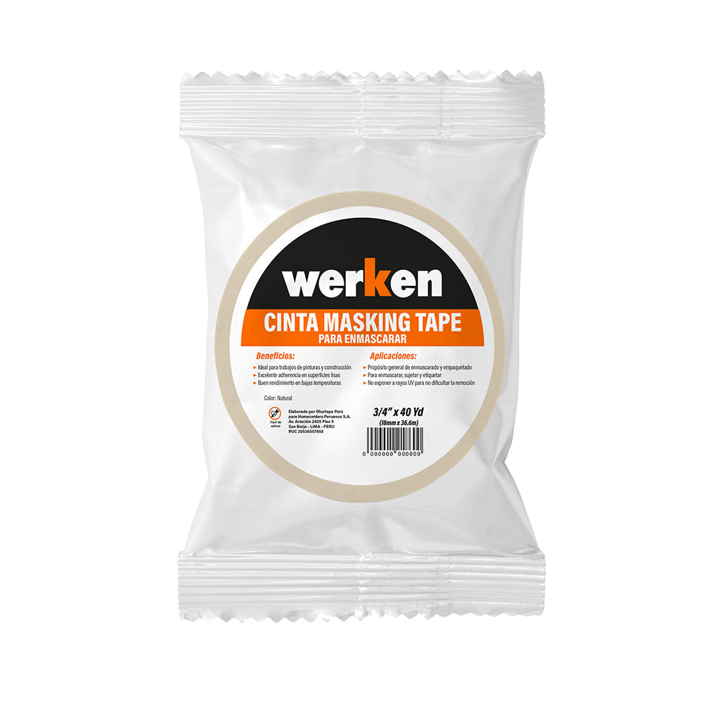CINTA MASKING TAPE BLANCO 3/4''X40YD CAUCHO TERMOPLASTICO WERKEN