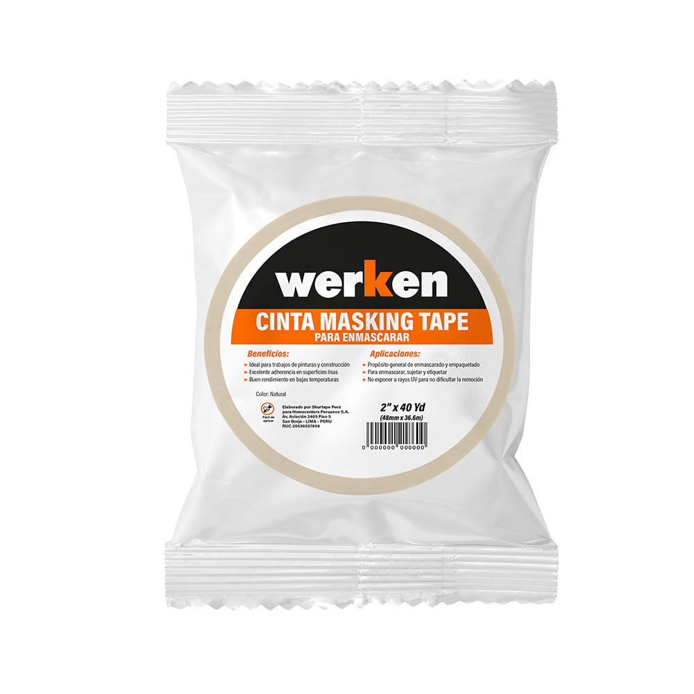 CINTA MASKING TAPE BLANCO 2''X40YD CAUCHO TERMOPLASTICO WERKEN