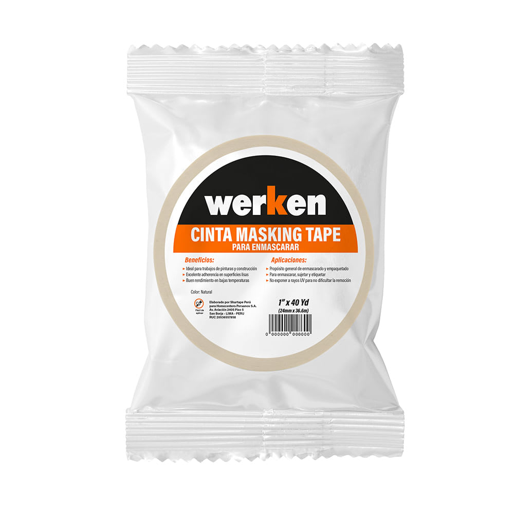 CINTA MASKING TAPE BLANCO 1''X40YD CAUCHO TERMOPLASTICO WERKEN