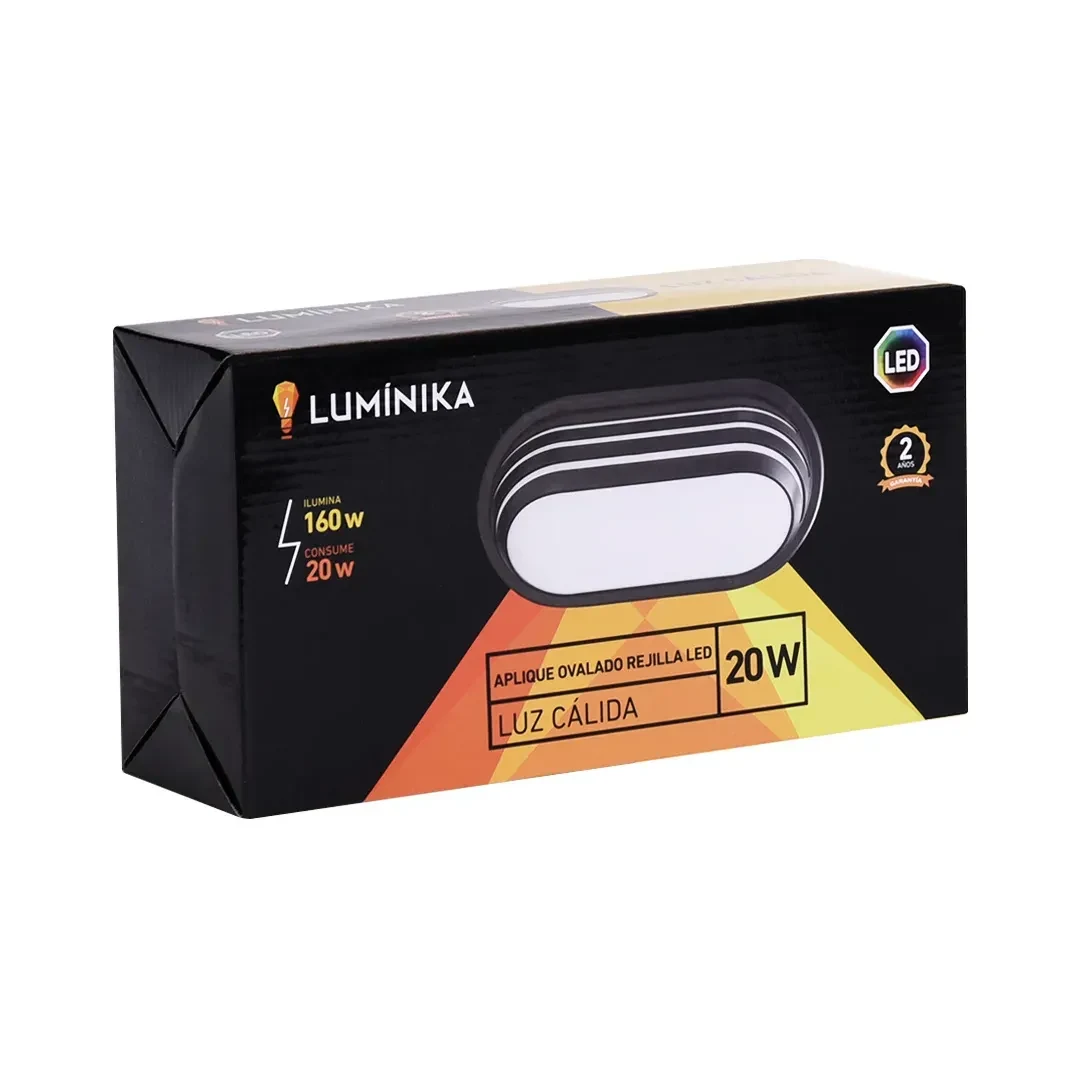 APLIQUE OVALADO LED REJILLA 20W LUZ AMARILLA LUMINIKA6
