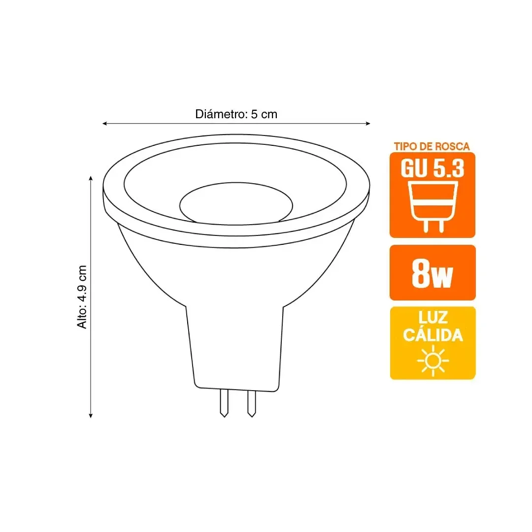 DICROICO LED GU5.3 8W LUZ CALIDA LUMINIKA2