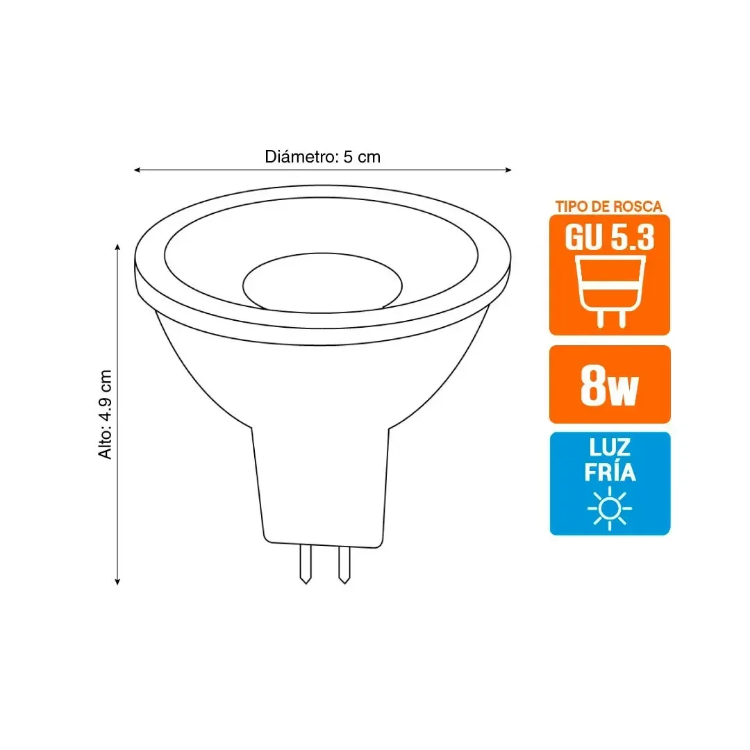 DICROICO LED GU5.3 8W LUZ FRIA LUMINIKA2