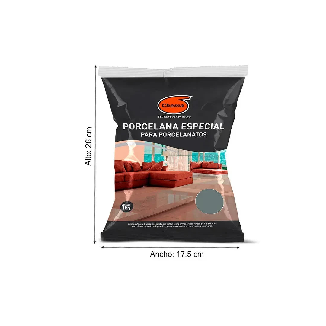 PORCELANA ESPECIAL PARA PORCELANATO GRIS X 1KG CHEMA3