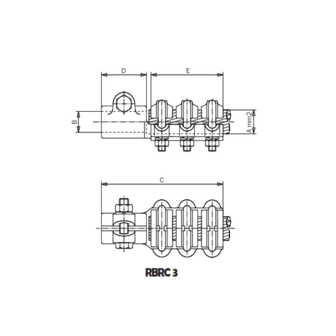 CONECTOR RECTO BORNA ROSCADA CU A CABLE CU Ø:180-250MM RBRC 3-M12250 ARAGCU AS