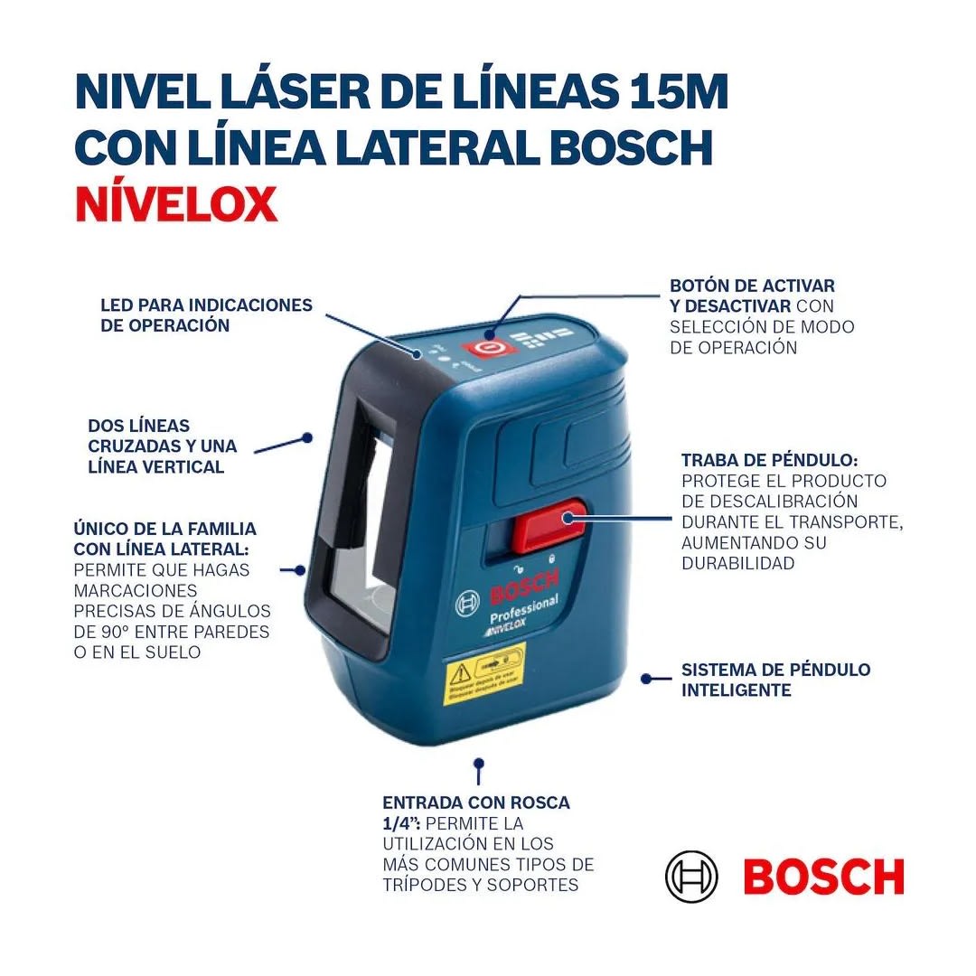 NIVEL LASER ROJO NIVELOX 15 METROS CON TRIPODE Y MALETIN BOSCH1