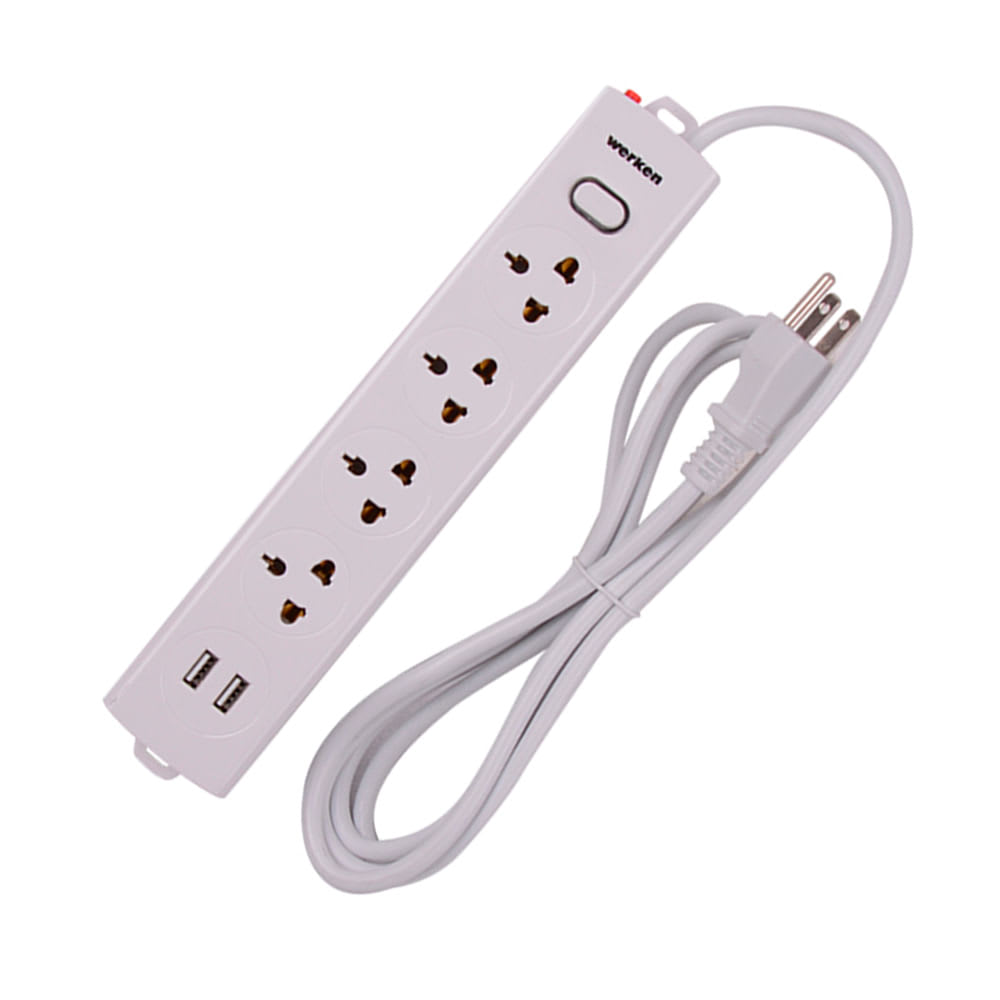 EXTENSION 4 TOMAS 2 PUERTOS USB 2 METROS WERKEN