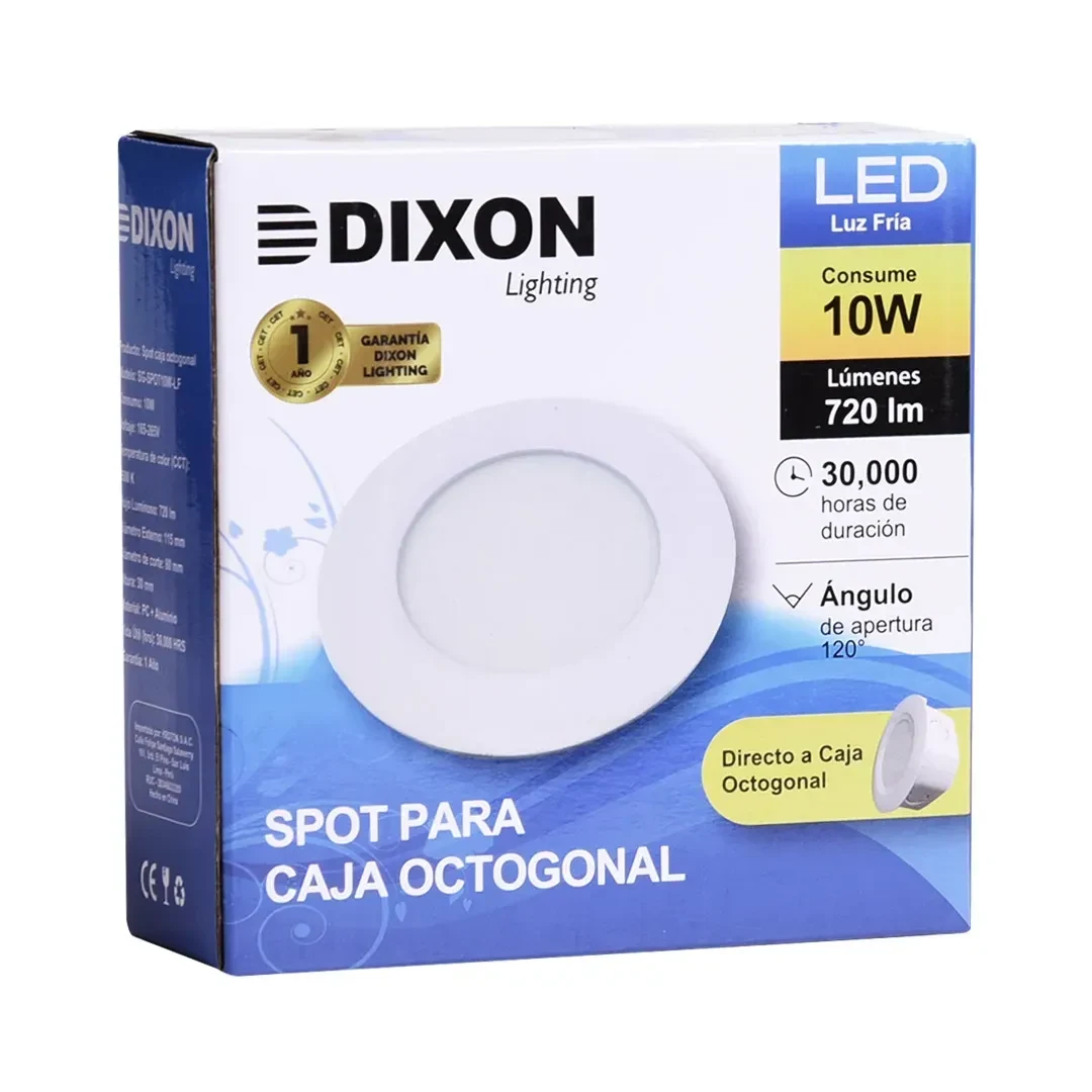 SPOT LED CAJA OCTOGONAL 10W 11.5CM LUZ FRIA BLANCO DIXON3