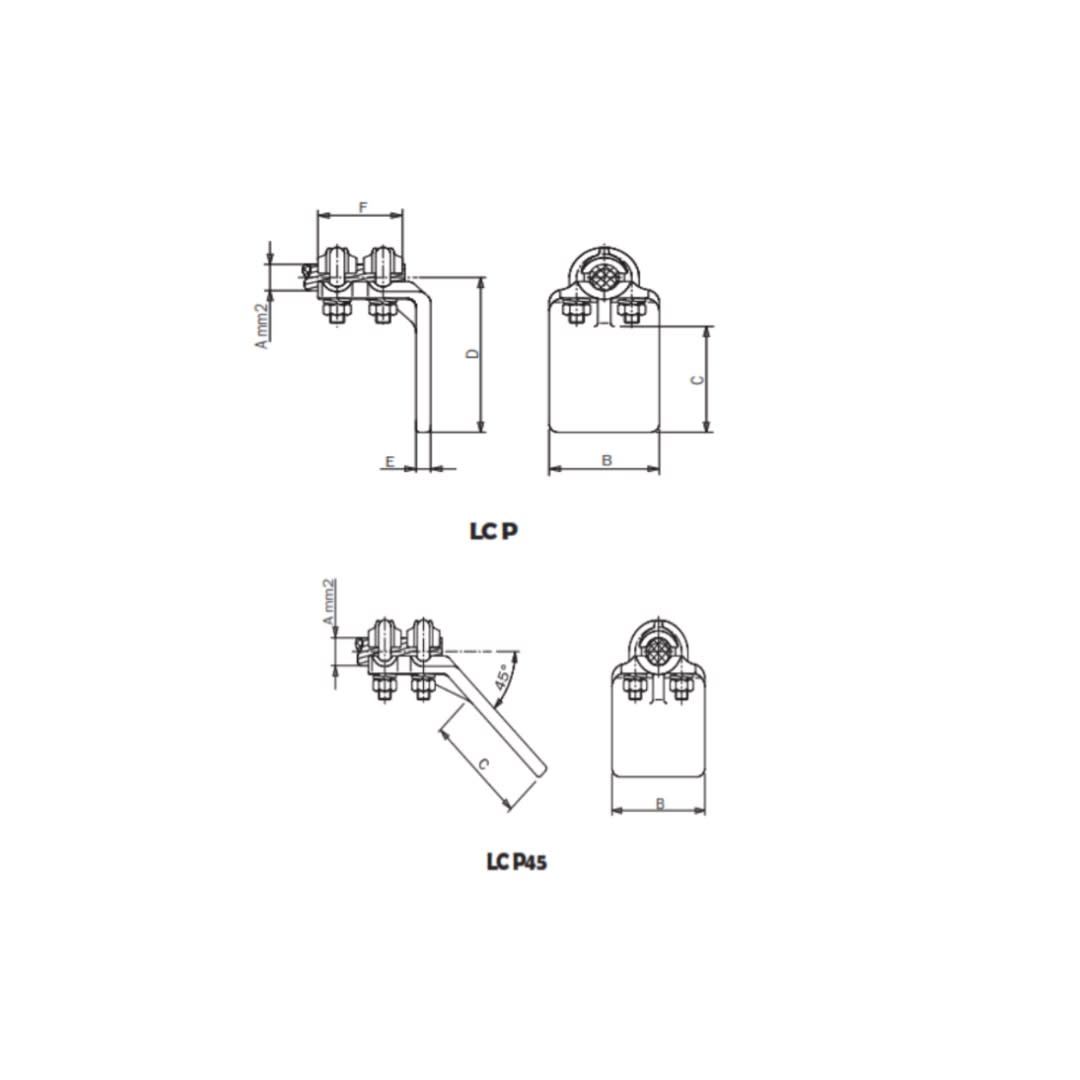 CONECTOR A 90° PARA UNION CABLE CU A PLETINA CU Ø:50-70MM LCP-7066 ARAGCU AS1