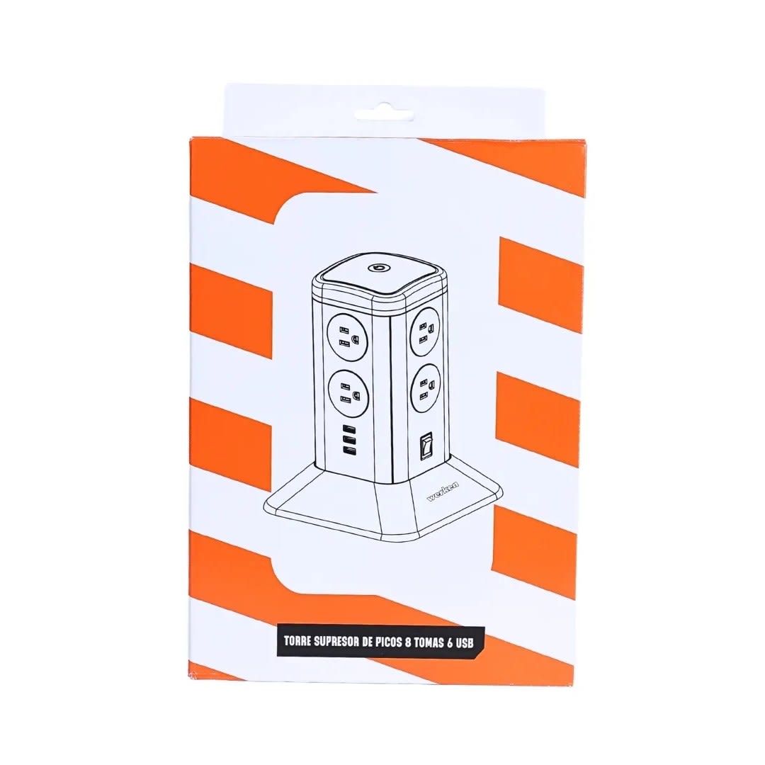 TORRE SUPRESOR DE PICOS 8 TOMAS 6 USB NEGRA WERKEN3