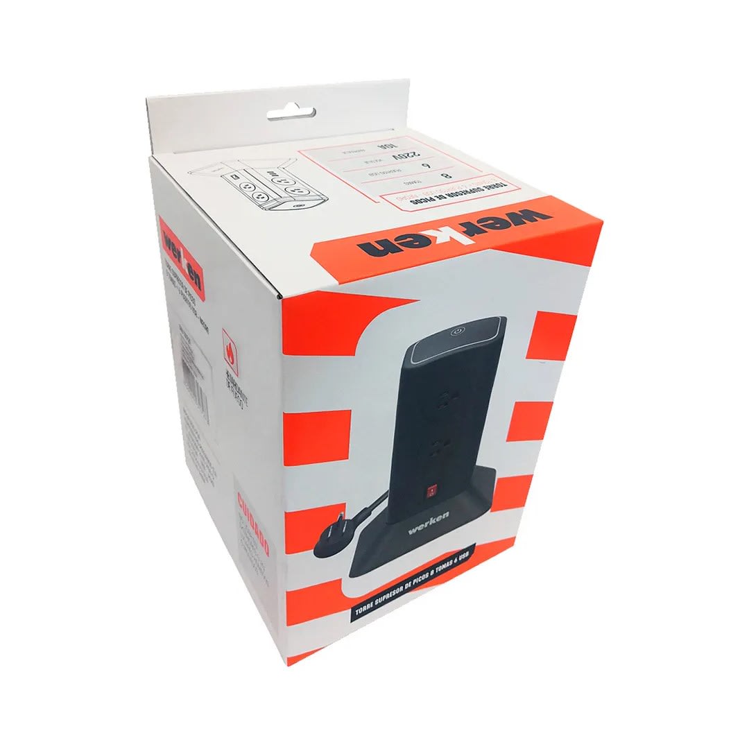 TORRE SUPRESOR DE PICOS 8 TOMAS 6 USB NEGRA WERKEN8