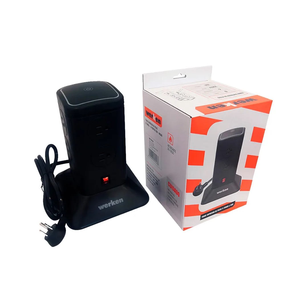 TORRE SUPRESOR DE PICOS 8 TOMAS 6 USB NEGRA WERKEN12