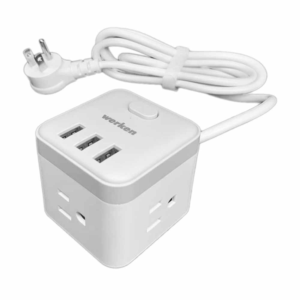 EXTENSION CUBO 3 TOMAS 3 USB BLANCA WERKEN