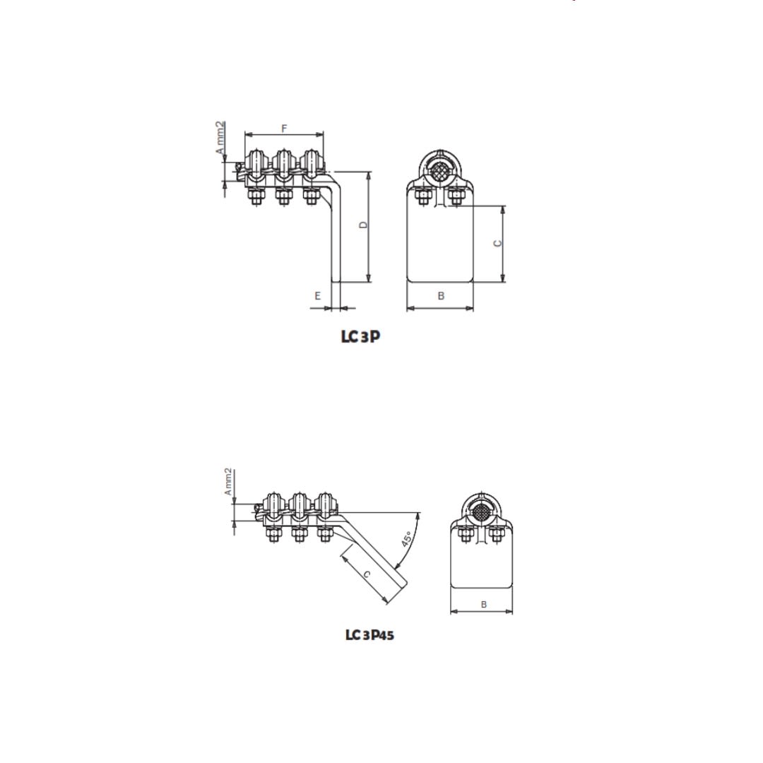 CONECTOR A 90° PARA UNION CABLE CU A PLETINA CU Ø:185-250MM LC3P-25055 ARAGCU AS