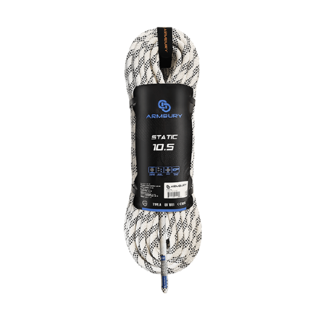 CUERDA SEMI ESTATICA 10.5MM BLANCO CHISPAS NEGRAS (PRESENTACION MAX 400MTS) 29 kN CE EN 1891 S10.5 ARMBURY