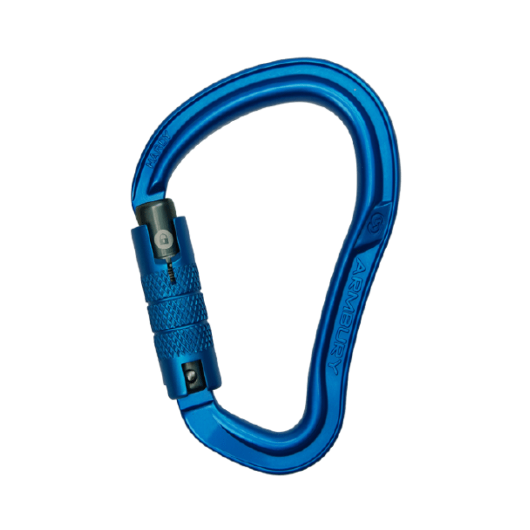 MOSQUETON ERGONOMICO HMS ALUMINIO AZUL TRIPLE SEGURO AUTOMATICO 28 kN CE EN 12275 EN 362 HARDY HMS TRIPLE 4131234 ARMBURY