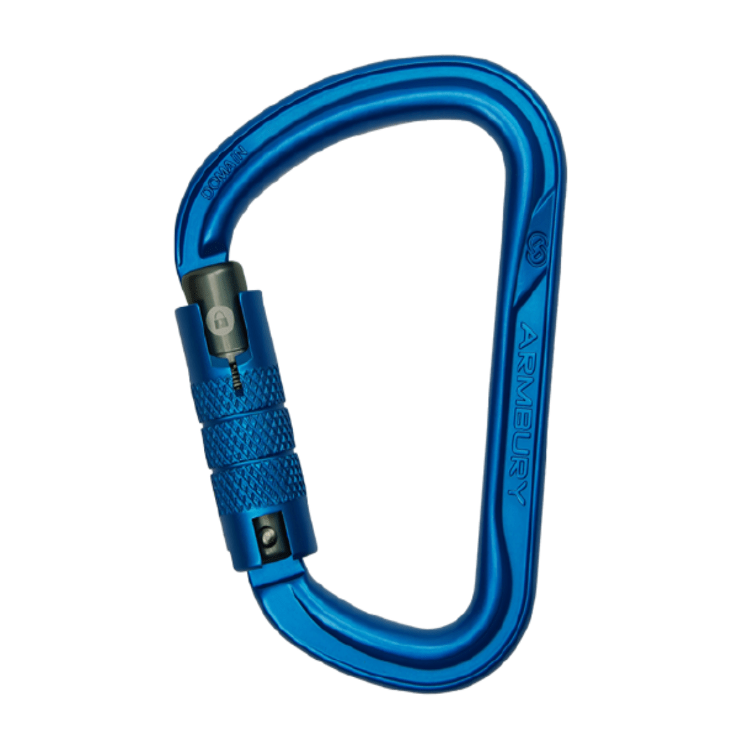 MOSQUETON ERGONOMICO D ALUMINIO AZUL TRIPLE SEGURO AUTOMATICO 31 kNCE EN 12275 EN 362 DOMAIN D TRIPLE 4131334 ARMBURY