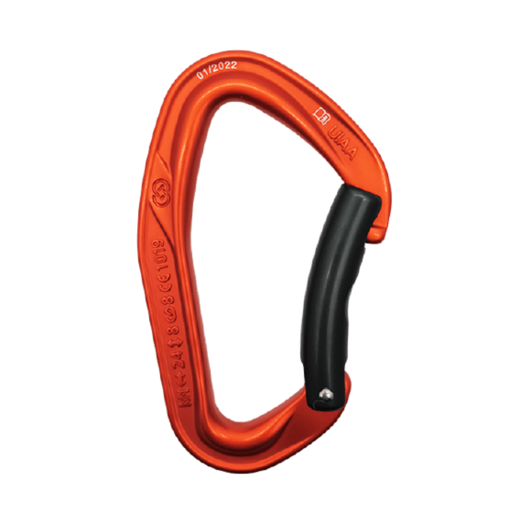 MOSQUETON ERGONOMICO ALUMINIO NARANJA SEGURO CURVO AUTOMATICO 24 kN CE EN 12275 ACE BENT 4131151 ARMBURY1