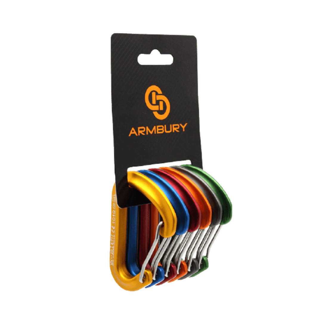 MOSQUETON ERGONOMICO ALUMINIO AMARILLO AZUL ROJO NARANJA NEGRO VERDE O COLORES VARIOS SEGURO SIMPLE AUTOMATICO (SET 6PZ) 20 kN CE EN 12275 VIVA WIRE 6 COLOR 4131766 ARMBURY1