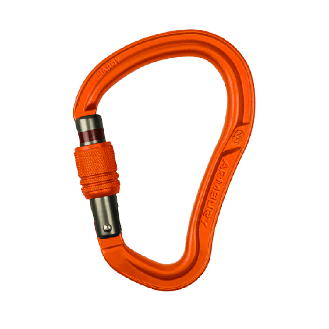 MOSQUETON ERGONOMICO HMS ALUMINIO NARANJA SEGURO CON ROSCA 28 kN CE EN 12275 EN 362 HARDY HMS SCREW 4131214 ARMBURY