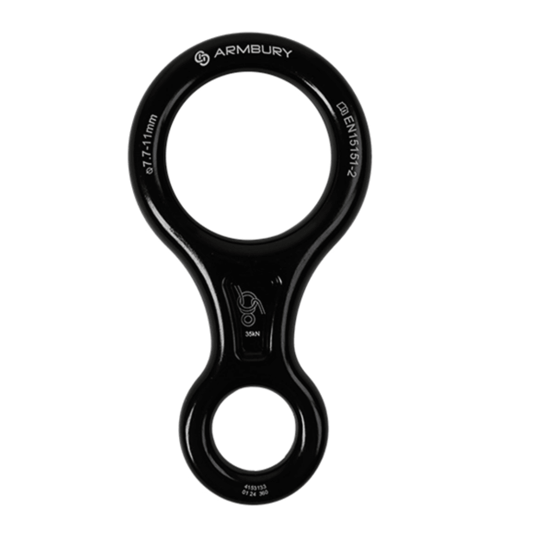 DESCENSOR TIPO OCHO ALUMINIO NEGRO 35 kN EN 15151 2 FIGURE 8 BLACK 4153133 ARMBURY