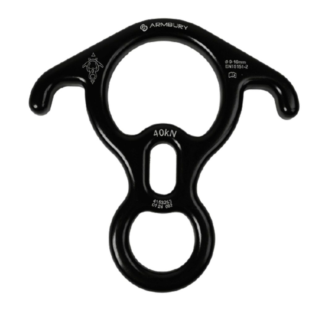 DESCENSOR TIPO OCHO CON OREJAS ALUMINIO NEGRO 40 kN EN 15151 2 FIGURE 8 RES 4153253 ARMBURY