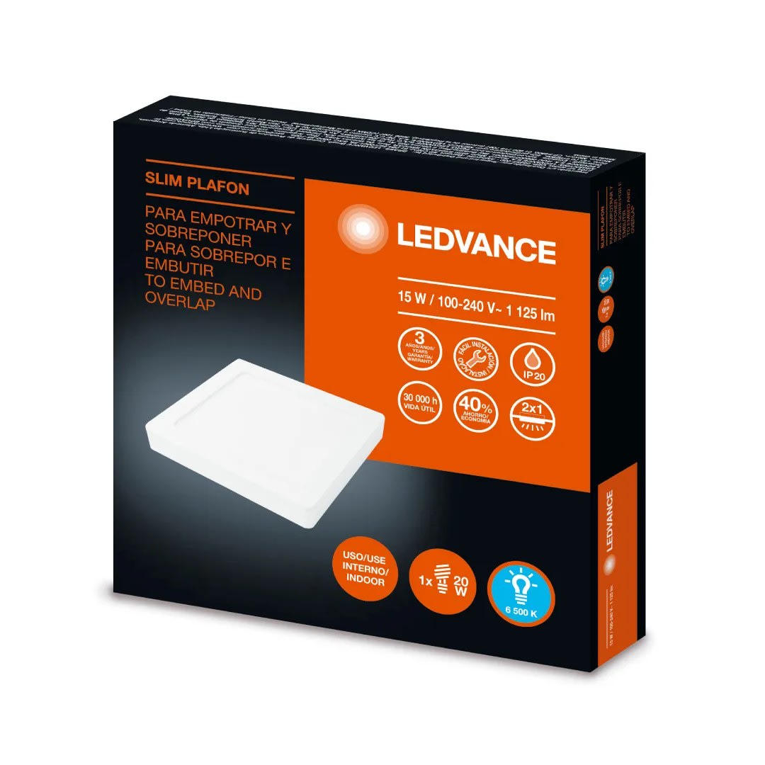 DOWNLIGHT 2 EN 1 CUADRADO 15W LUZ BLANCA POLICARBONATO LEDVANCE1