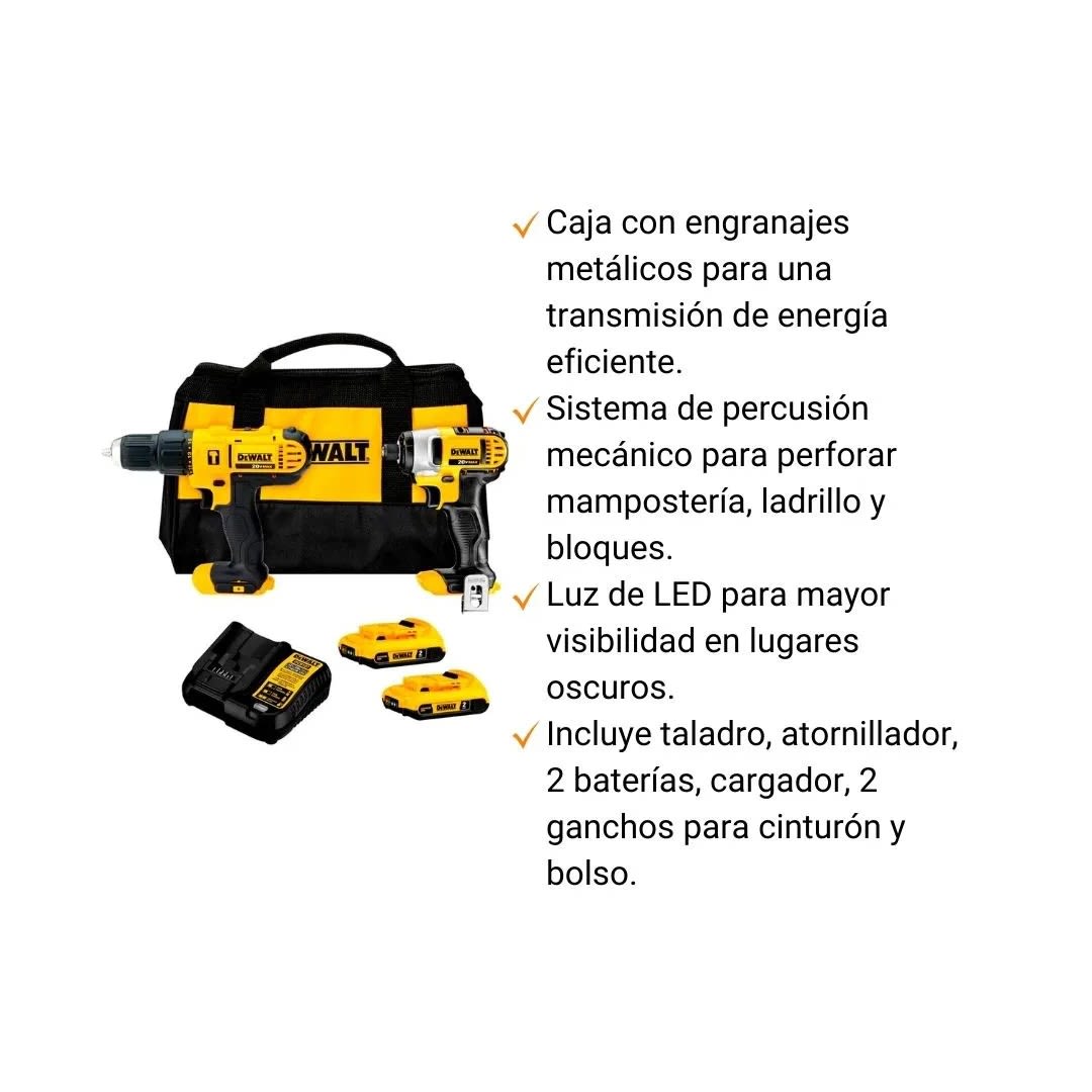 TALADRO PERCUTOR 1/2\'' 20V + ATORNILLADOR IMPACTO 1/4\'' 20V DCK222D210