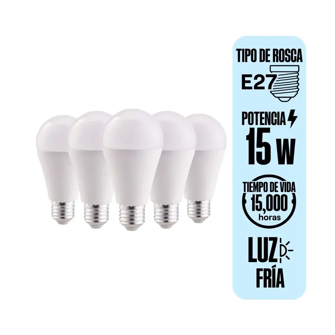 FOCO LED E27 15W LUZ FRIA X 5 UNIDADES ORANGE