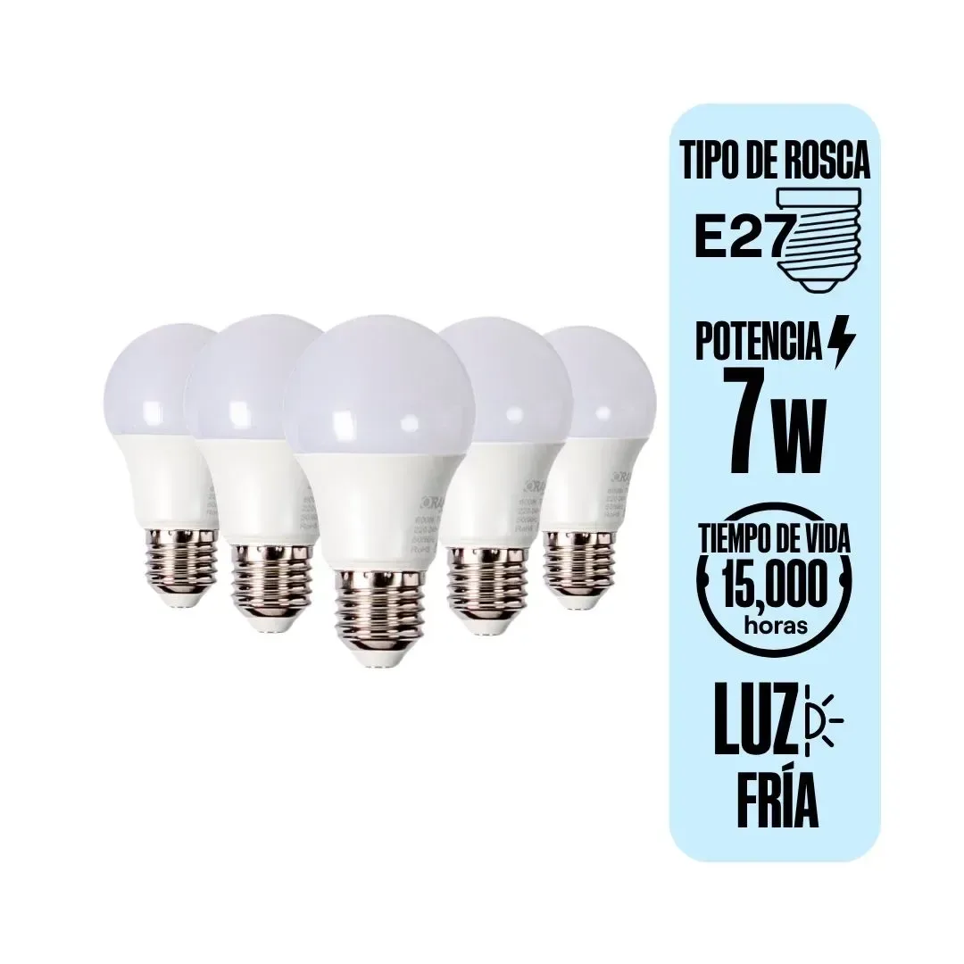 FOCO LED E27 7W LUZ FRIA X 5 UNIDADES ORANGE1