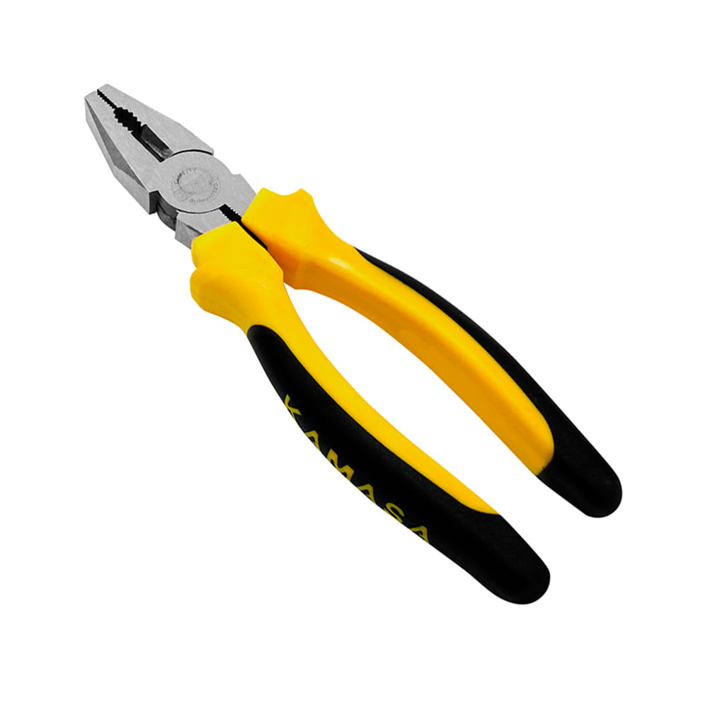 ALICATE UNIVERSAL 8'' ACERO CROMADO CON MANGO DE GOMA AMARILLO KAMASA