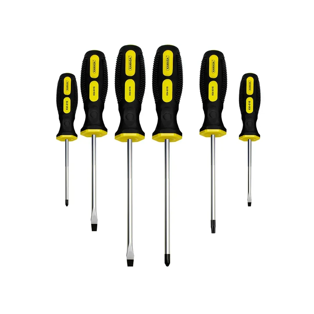 JUEGO DE DESARMADORES DE ACERO CROMADO 6 PIEZAS KAMASA
